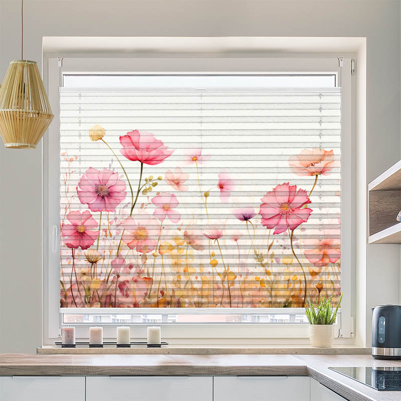 Plissee Motiv Aquarell Rosen und Mohn