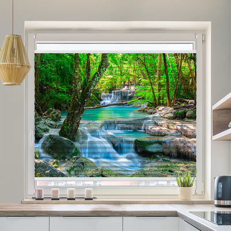 Plissee Motiv Wasserfall Im Wald In Thailand