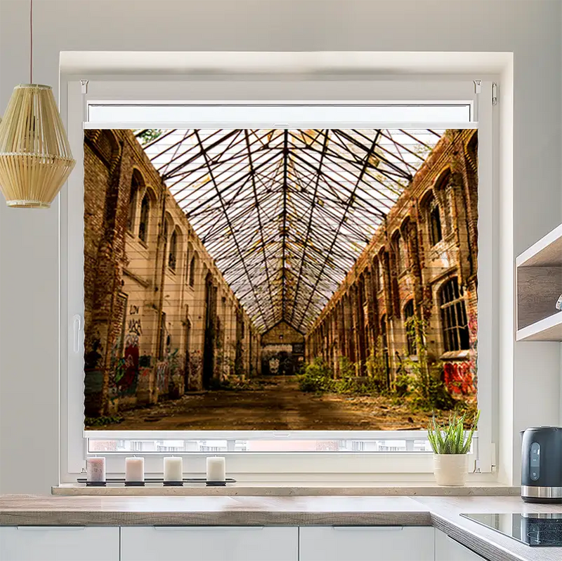 Plissee Motiv Verlassene Fabrikhalle in Leipzig