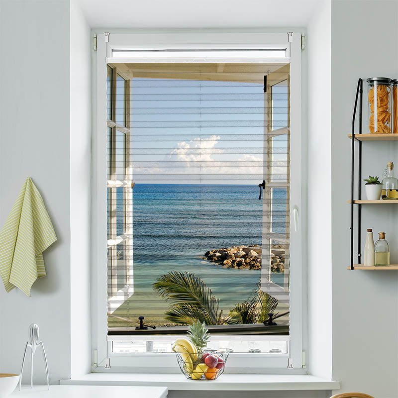 Plissee Motiv Fenster Meerblick