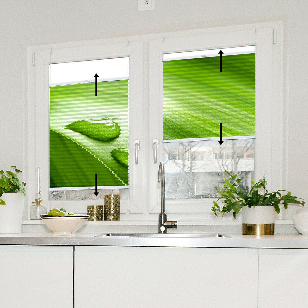 Bedienung des Plissees von oben und unten