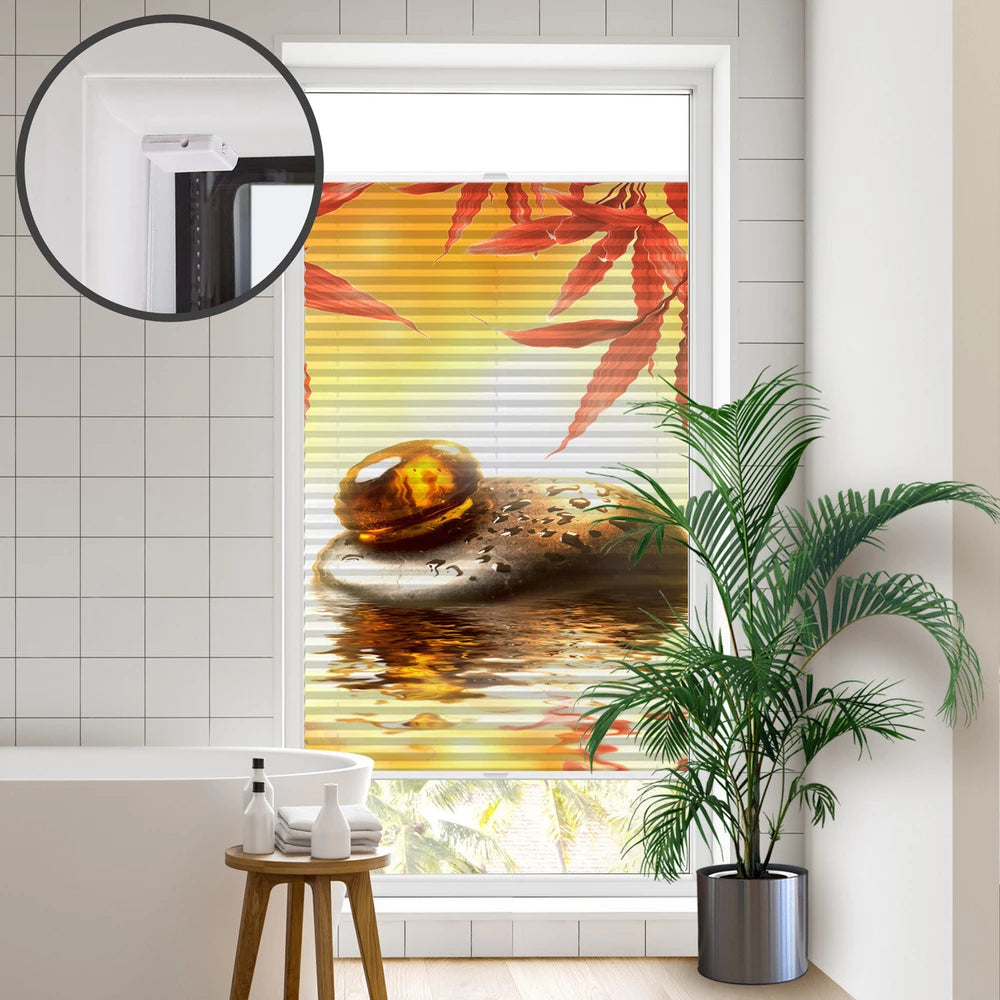 Detail bedrucktes Plissee zum Schrauben in die Glasfalz