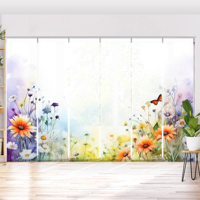 Schiebegardine Motiv Wildblumen mit Schmetterling