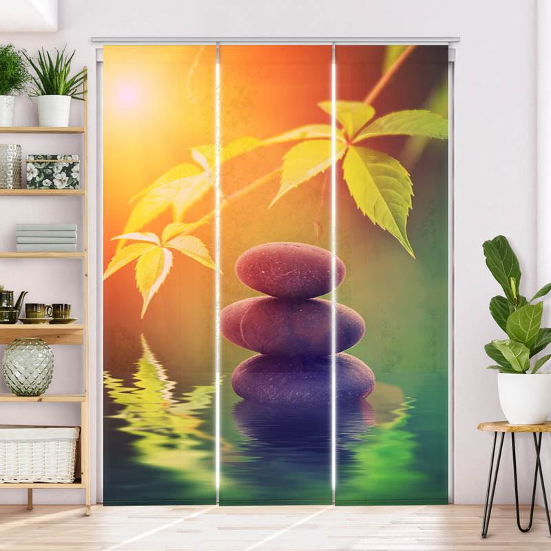 Schiebegardine Motiv Spa Steine Sonne