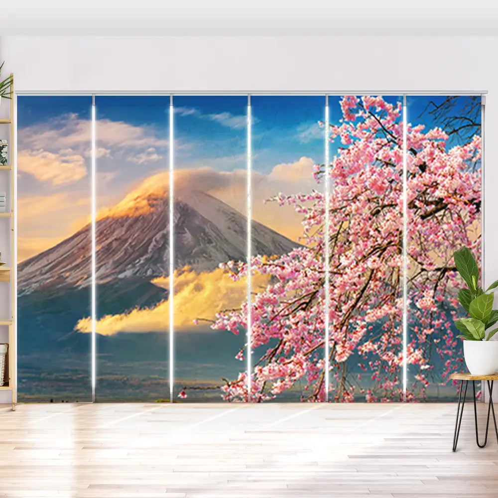 Schiebegardine Motiv Fuji im Frühling mit Kirschblüten