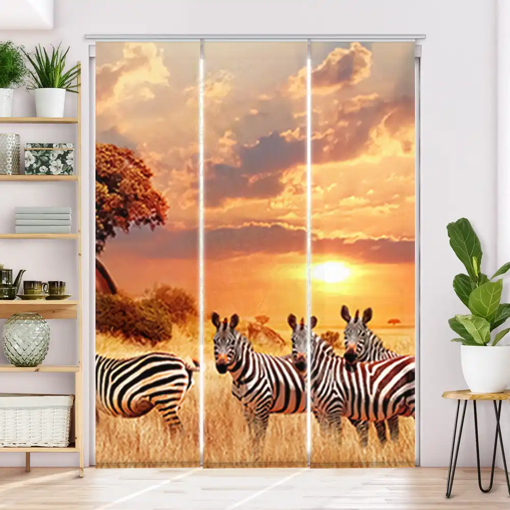 Schiebegardine Motiv Zebras in Afrikas Savanne