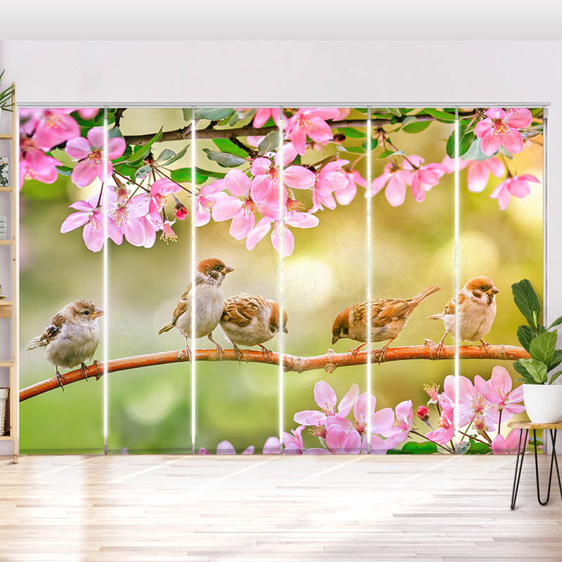 Schiebegardine Motiv Spatzen auf dem Ast