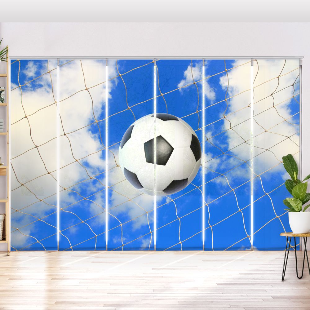 Schiebegardine Motiv Fussball im Netz