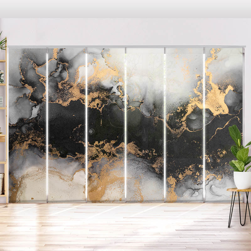 Schiebegardine Motiv Abstrakt Marmor Schwarz Gold