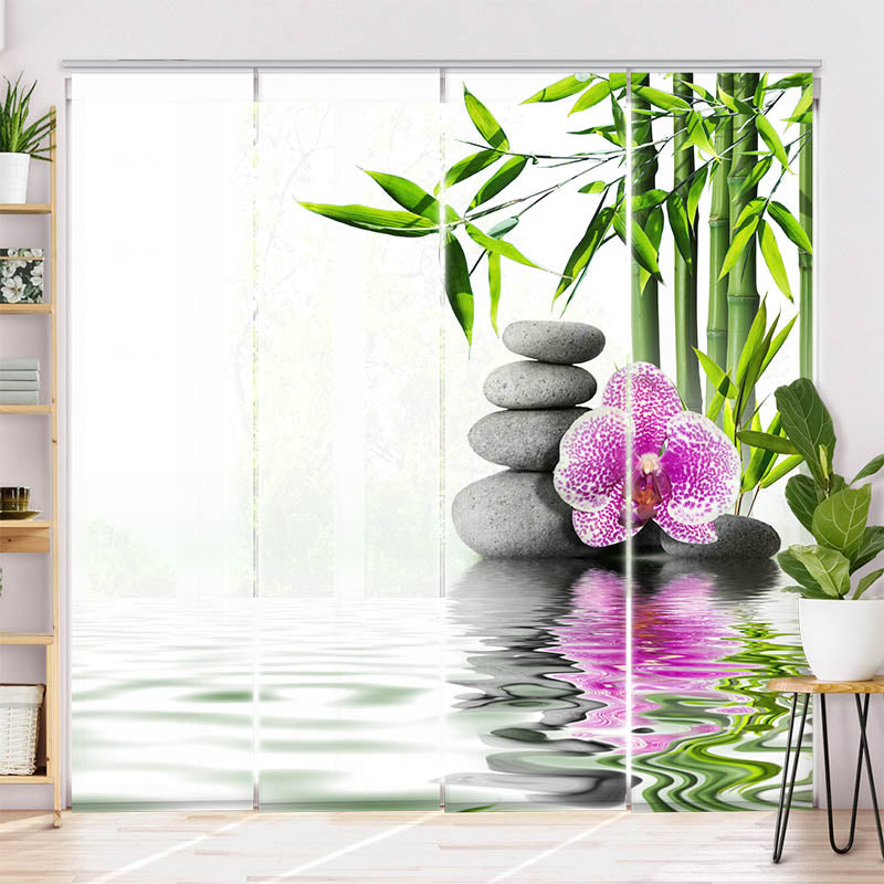 Schiebegardine Motiv Bambus Orchidee Zen Stones