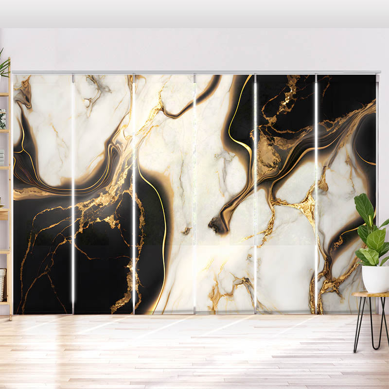 Schiebegardine Motiv Abstrakt Marmor Weiss Schwarz