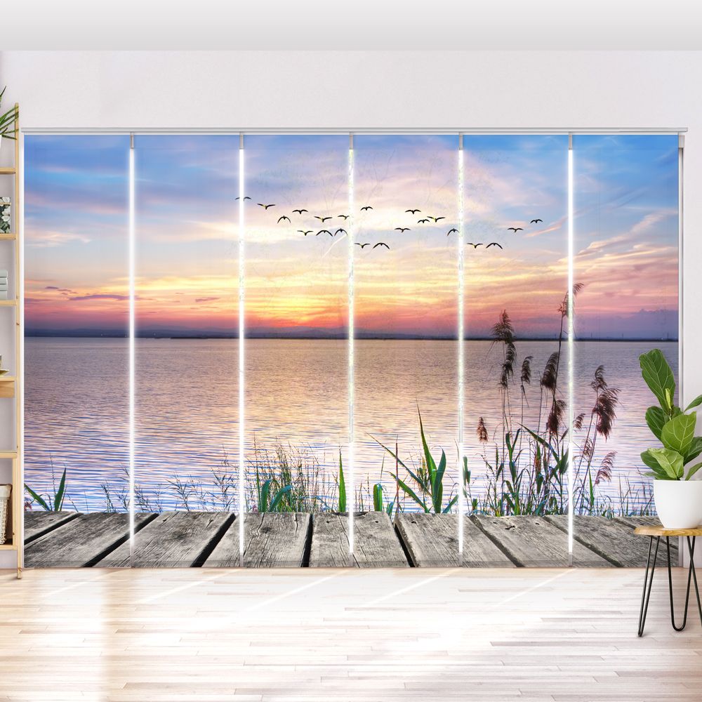 Schiebegardine Motiv See Steg Schilf