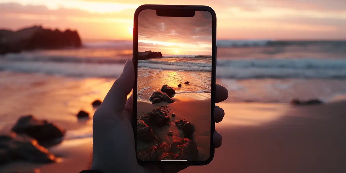 Smartphone mach Foto vom Strand