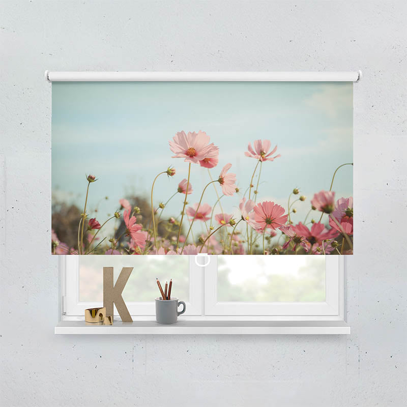 Plissee Motiv Kosmeen Blumenwiese Rosa Blumen