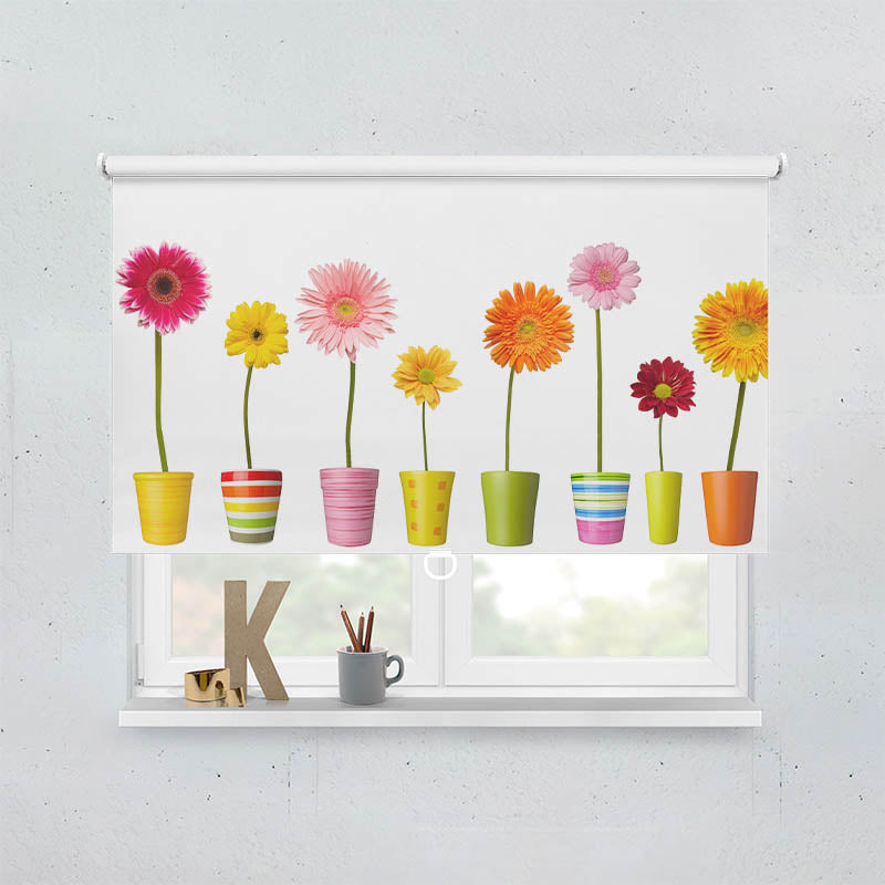 Plissee Motiv Bunte Topfblumen