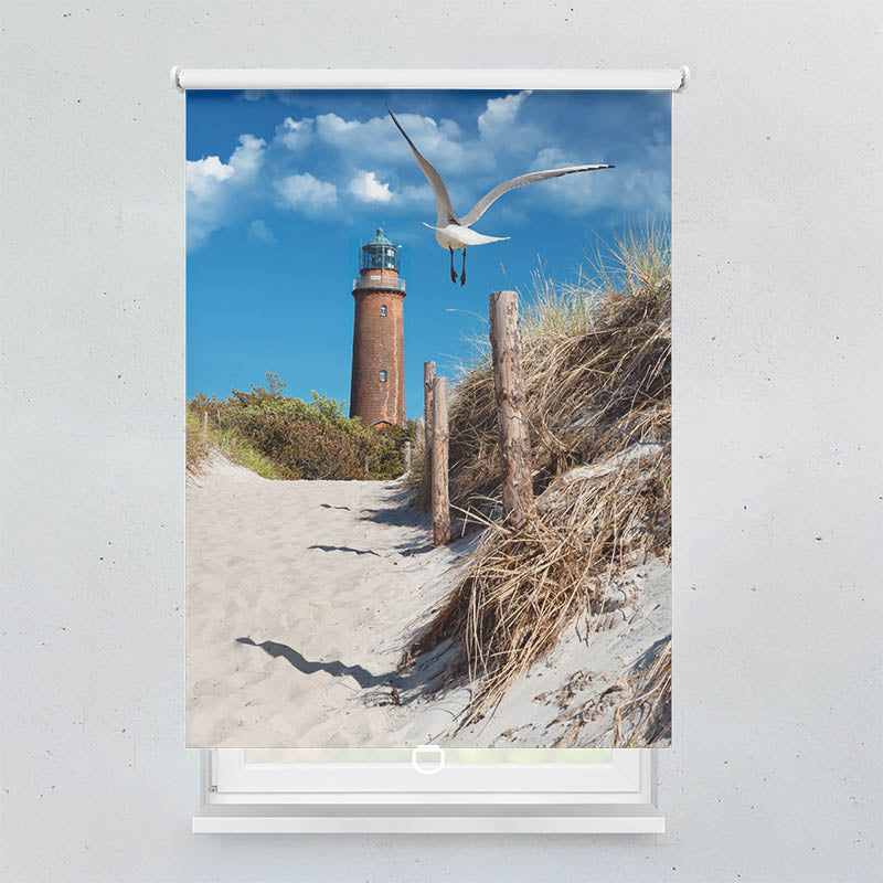 Plissee Motiv Duene Leuchtturm Moewe