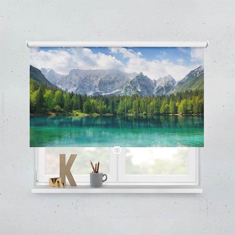 Plissee Motiv See mit Wald und Bergen