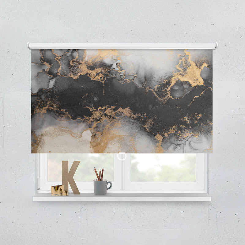 Plissee Motiv Abstrakt Marmor Schwarz Gold