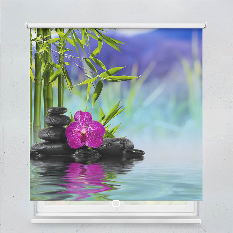 Plissee Motiv Spa Orchidee Steine