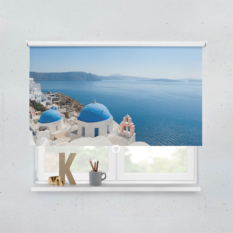 Plissee Motiv Kirche Santorini