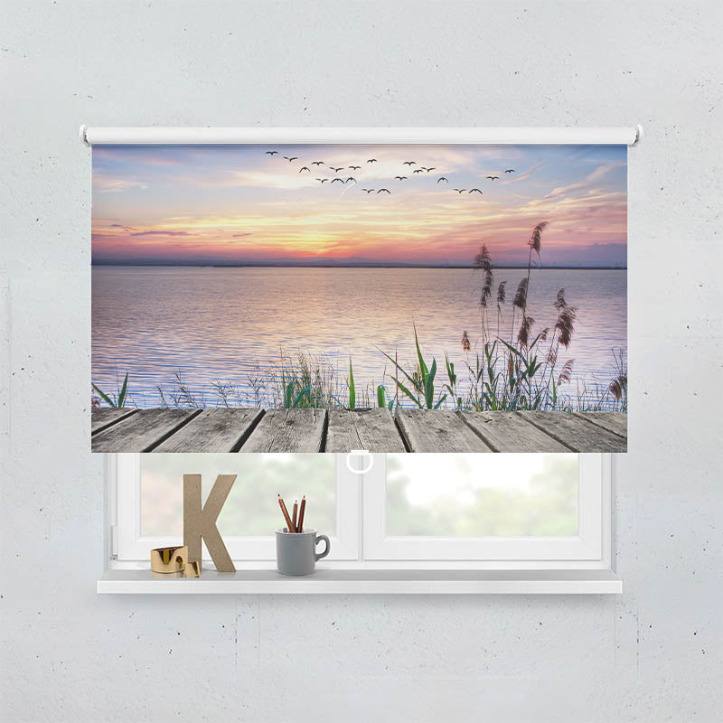 Plissee Motiv See Steg Schilf