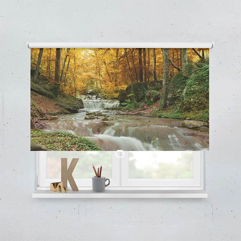 Plissee Motiv Herbstwald mit Fluss