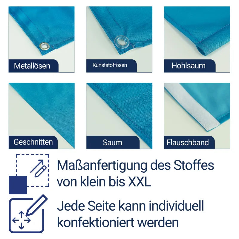 Übersicht der Konfektionierungen für Stoffdruck