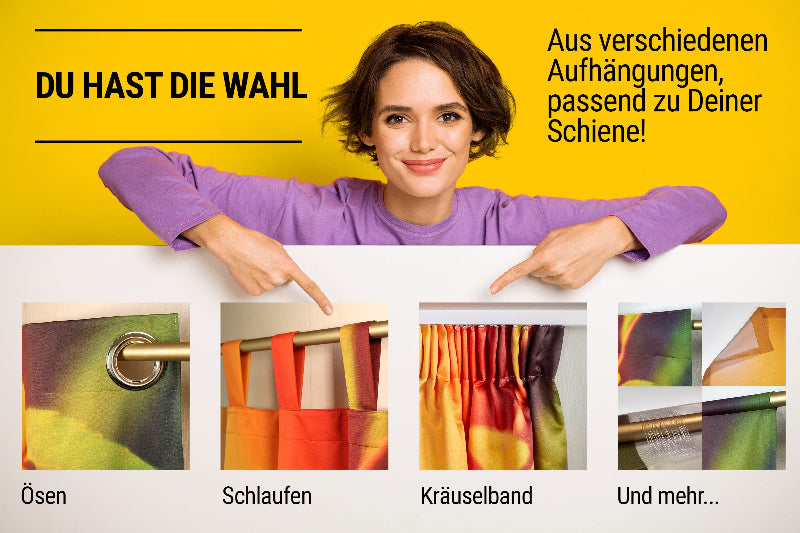 Übersicht der Konfektionierungsmöglichkeiten des Foto-Vorhangs