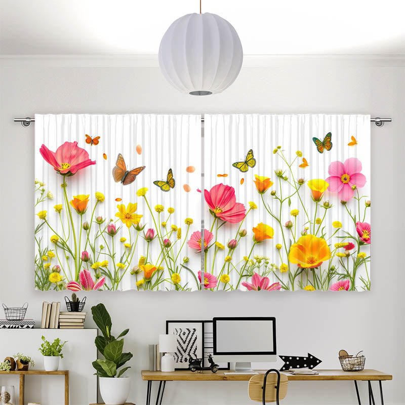 Vorhang Motiv Blumen im Fruehling mit Schmetterlingen