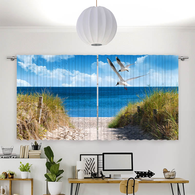 Vorhang Motiv Duene Meer Moewen