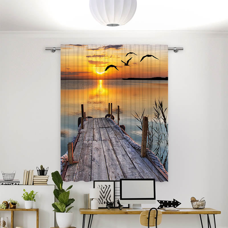 Vorhang Motiv See Steg Sonnenuntergang