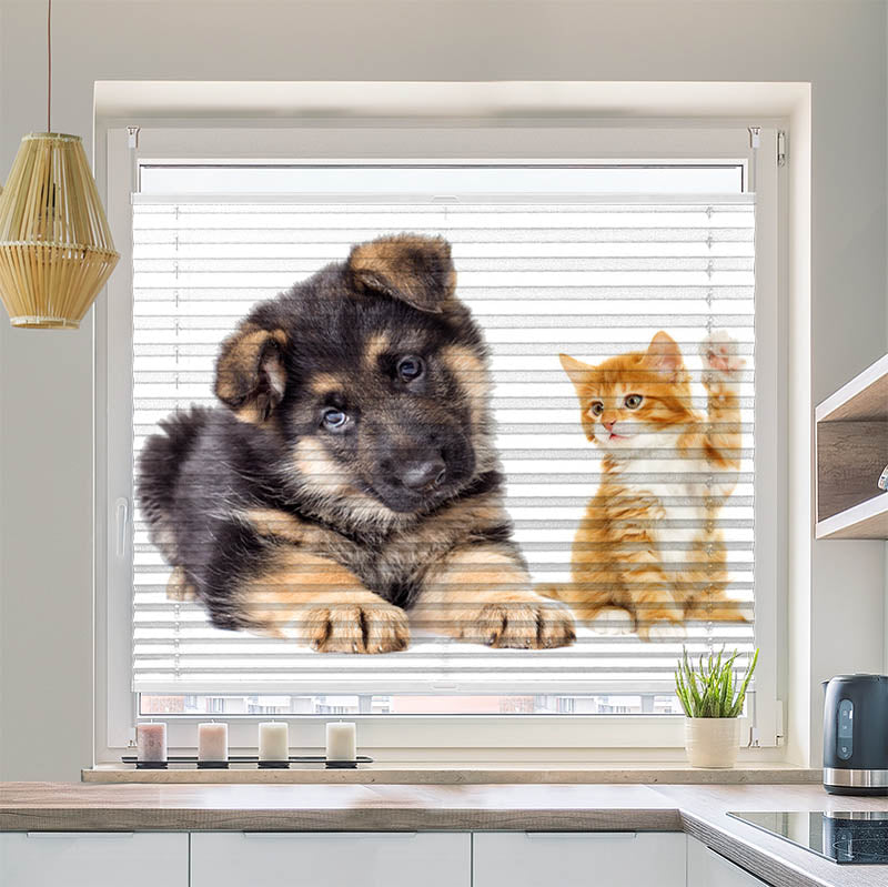 Wabenplissee Motiv Welpe und Kitten