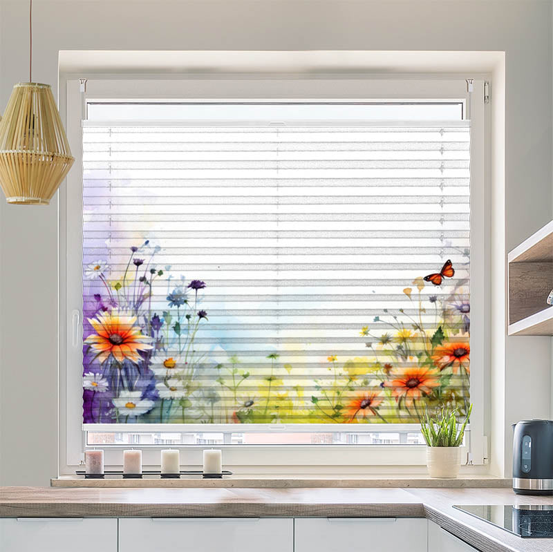 Wabenplissee Motiv Wildblumen mit Schmetterling