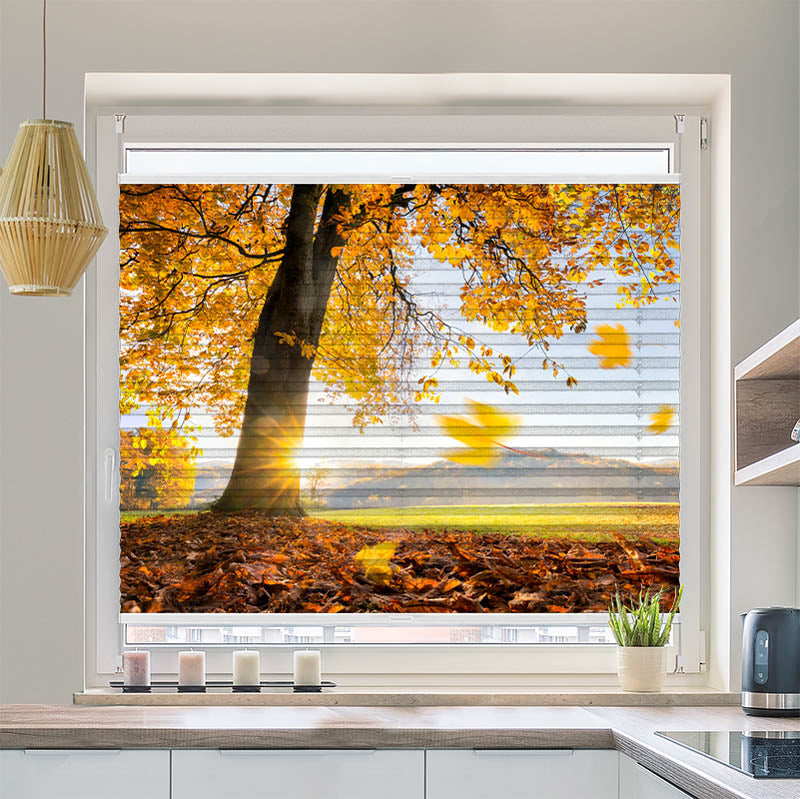 Wabenplissee Motiv Baum Wiese Herbst