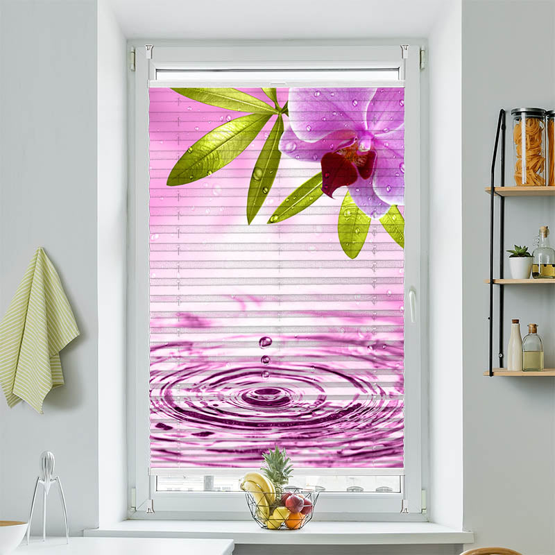 Wabenplissee Motiv "Pinke Orchidee mit Wassertropfen"