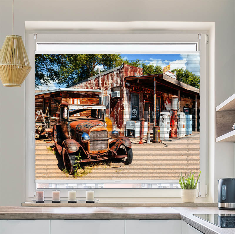 Wabenplissee Motiv Verlassene Tankstelle an der Route 66