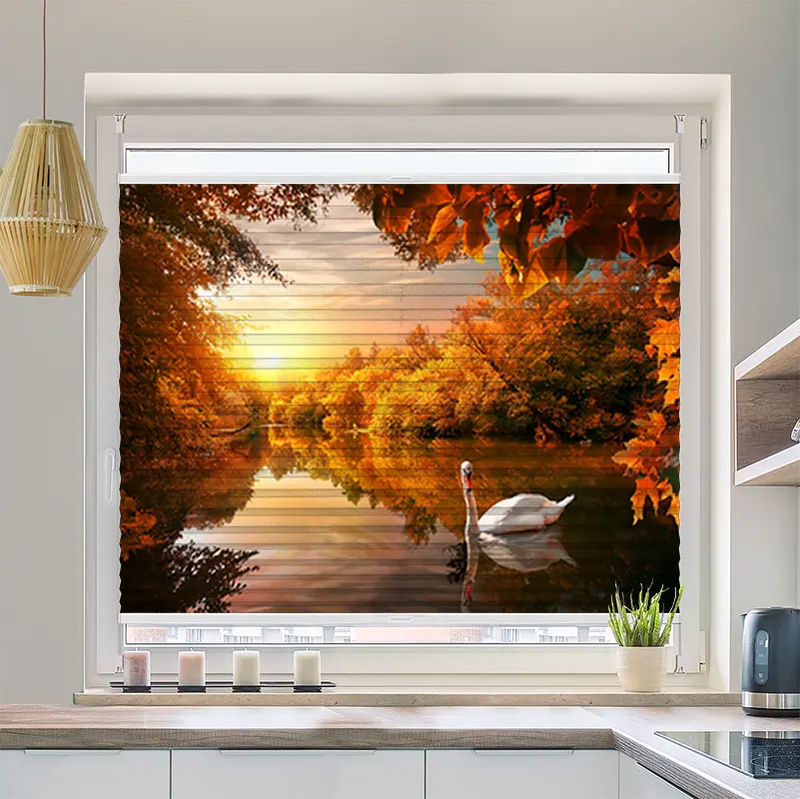 Wabenplissee Motiv Schwan auf Herbstteich