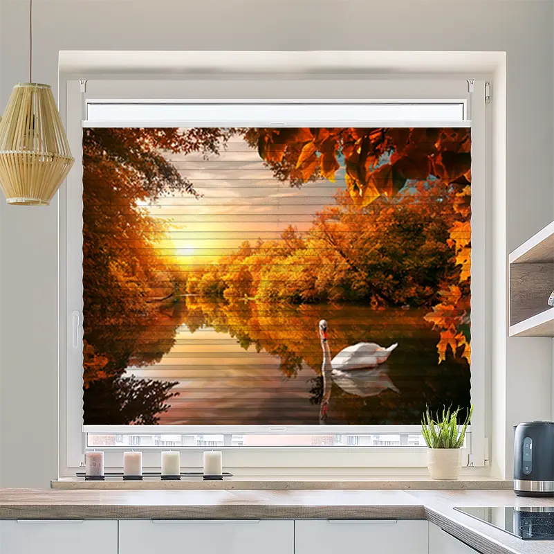 Wabenplissee Motiv Schwan auf Herbstteich