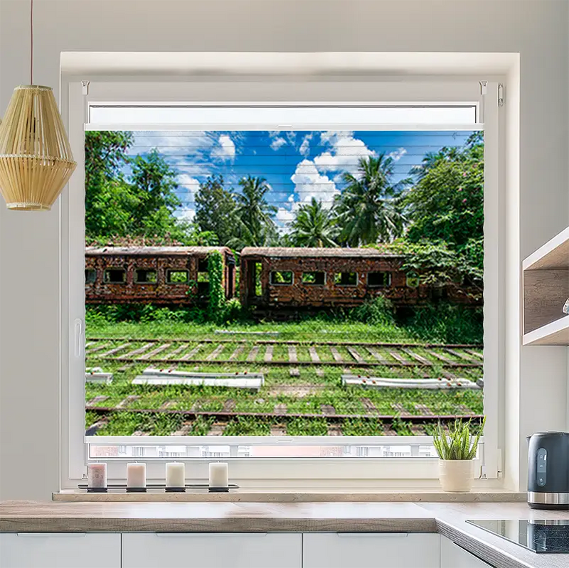 Wabenplissee Motiv Alter Zug im Dschungel