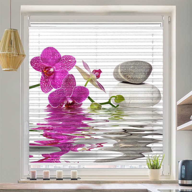 Wabenplissee Motiv Wasser Orchidee Steine