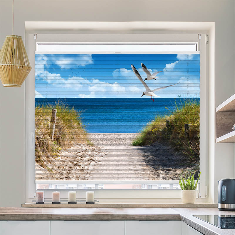 Wabenplissee Motiv Duene Meer Moewen