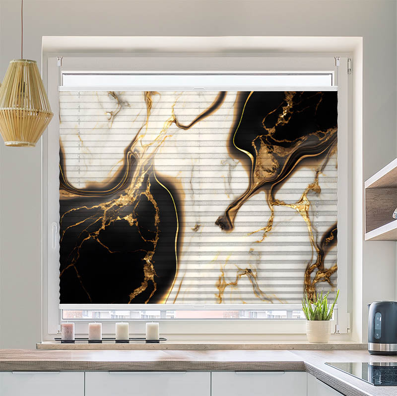 Wabenplissee Motiv Abstrakt Marmor Weiss Schwarz