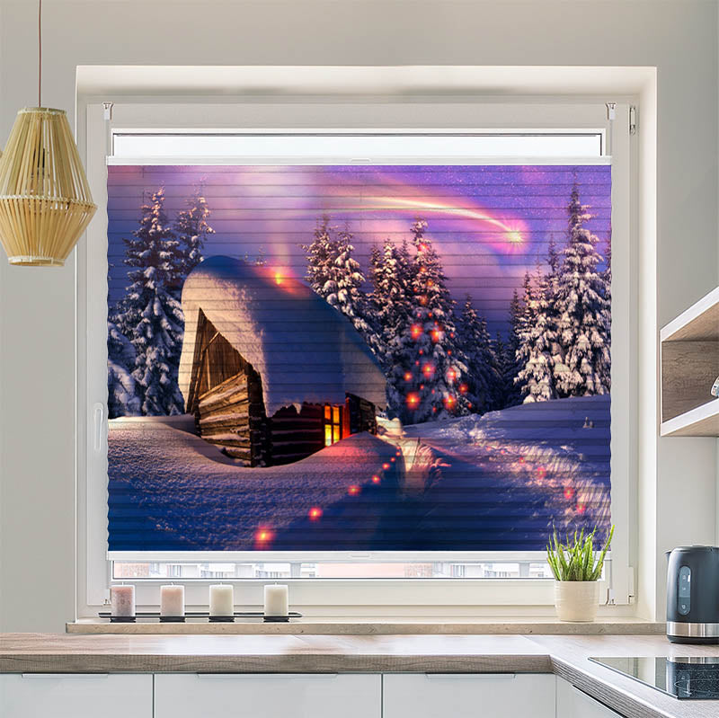 Wabenplissee Motiv Schneehuette Winterlandschaft