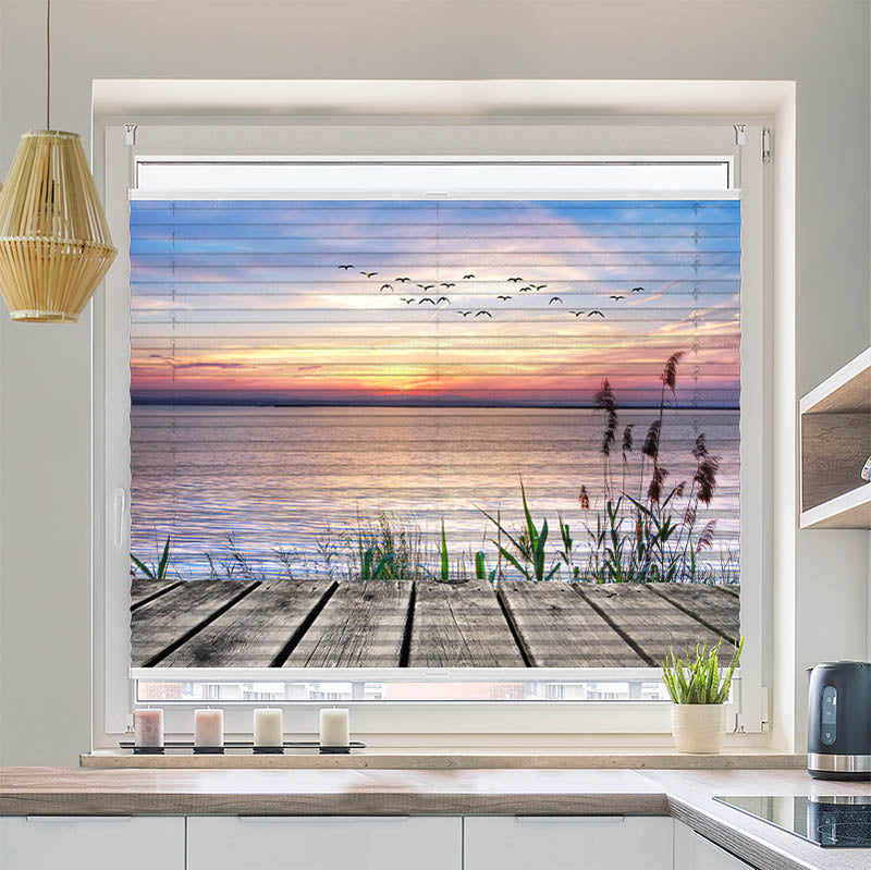 Wabenplissee Motiv See Steg Schilf