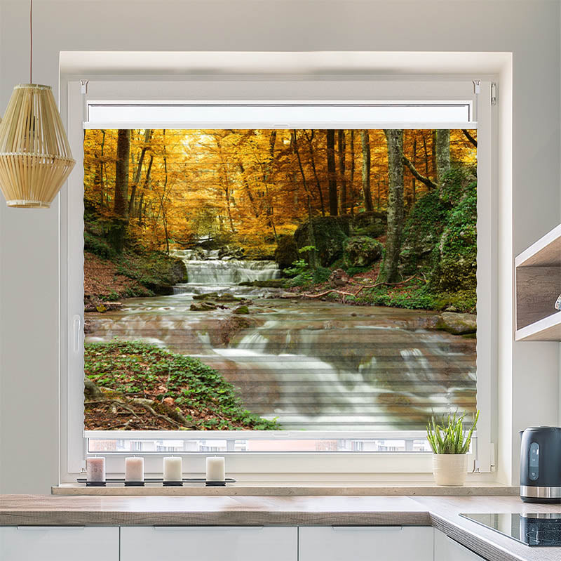 Wabenplissee Motiv "Herbstwald mit Fluss"