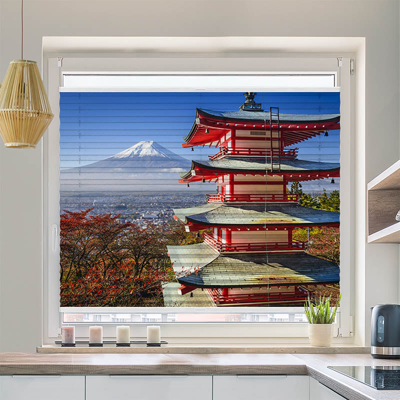 Wabenplissee Motiv "Fuji im Herbst"