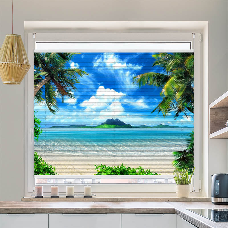 Wabenplissee Motiv Palmen Insel Meer