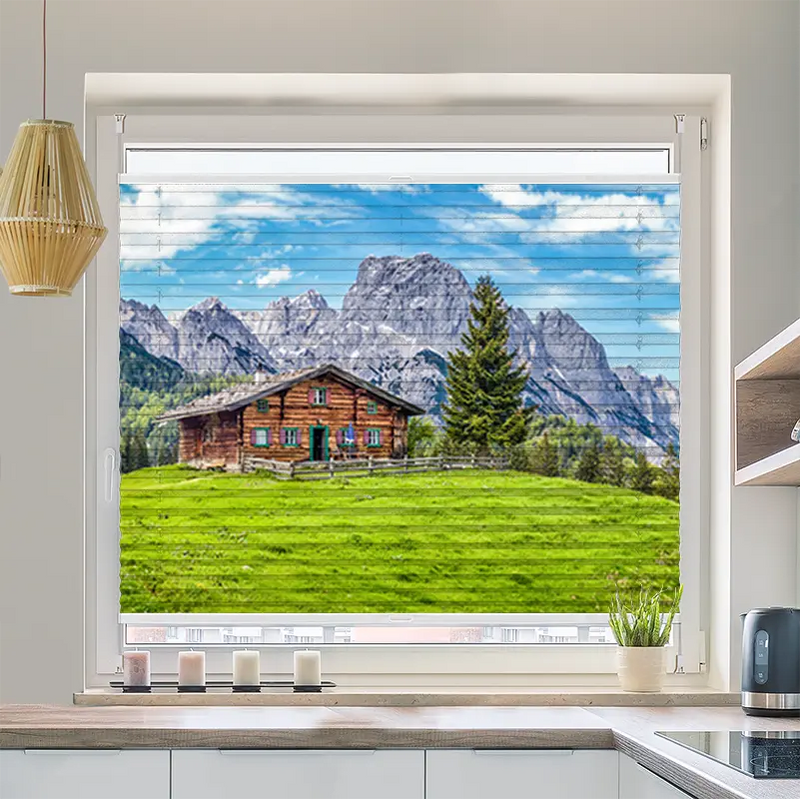 Wabenplissee Motiv Berghütte in den Alpen