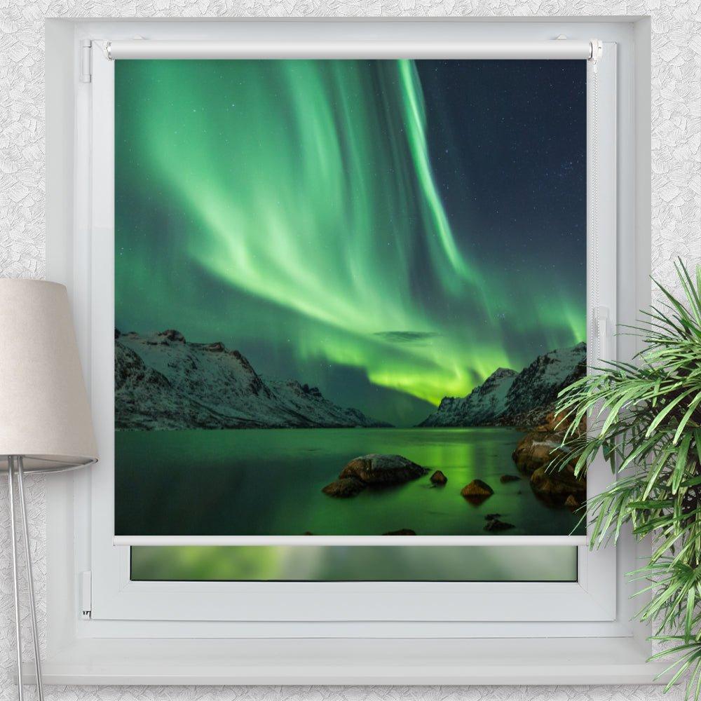 Rollo Motiv "Nordlicht Fjord Norwegen" - ohne bohren - Klemmrollo bis 150 cm Breite - Klemmfix mit Fotodruck - blickdicht - La-Melle