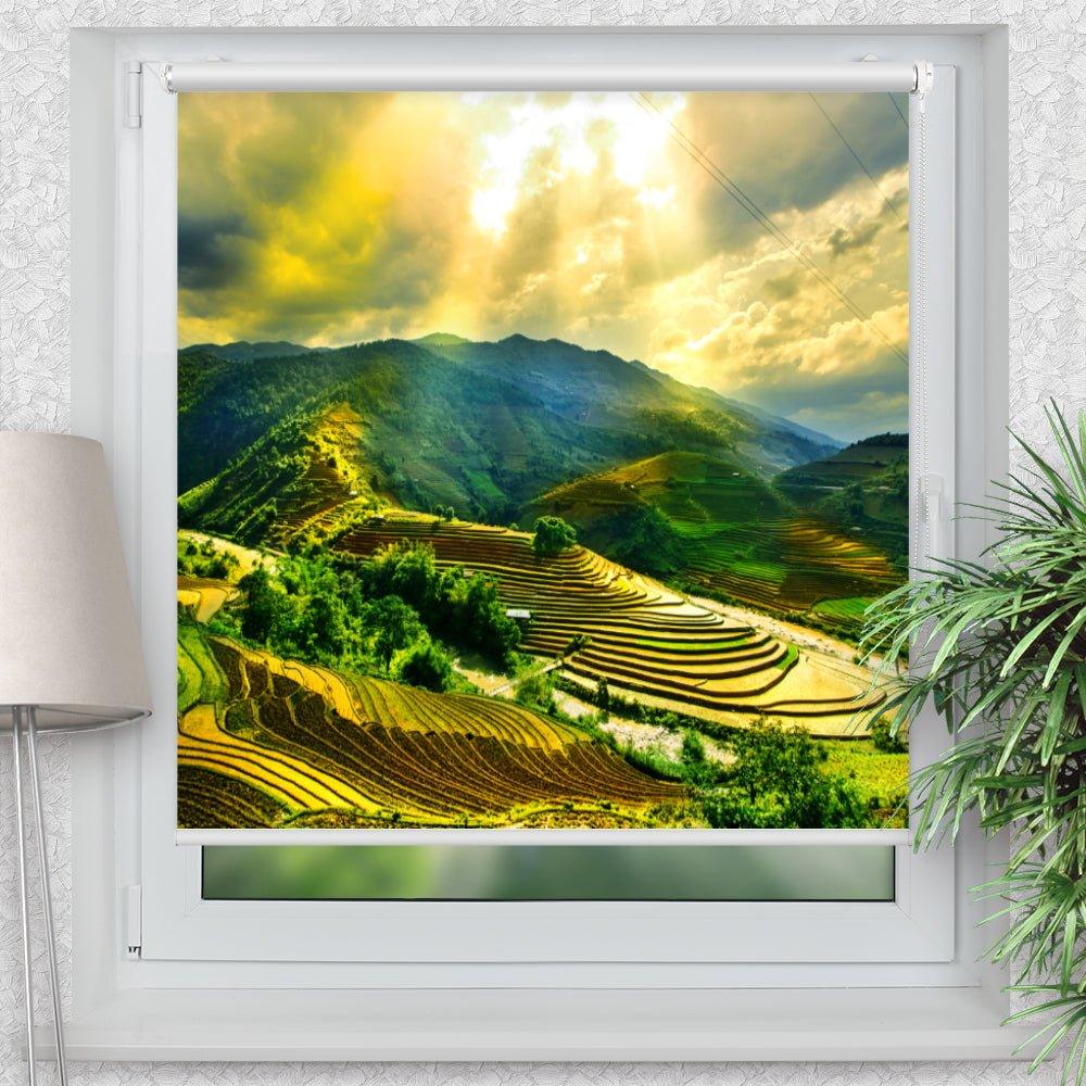 Rollo Motiv "Reisfelder Terrassen Vietnam" - ohne bohren - Klemmrollo bis 150 cm Breite - Klemmfix mit Fotodruck - blickdicht - La-Melle
